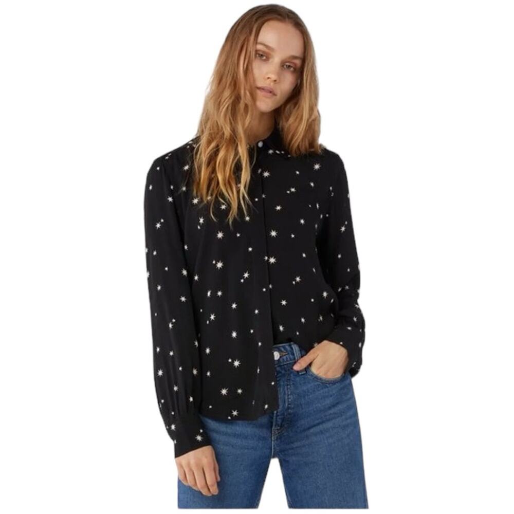 Free Assembly Sz X-Large Flowy Black Long Sleeve Shirt 100% Viscose Lightweight